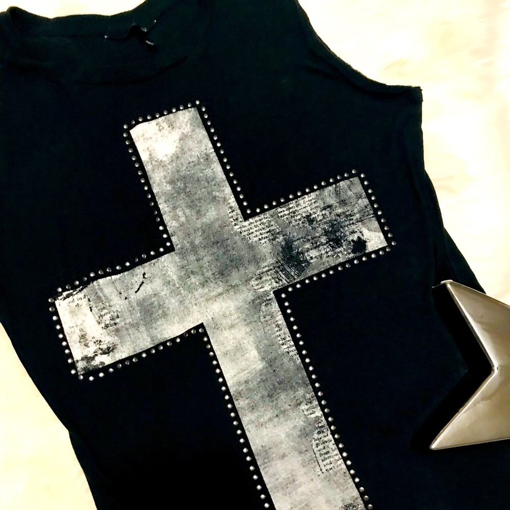 Sleeveless studded cross tank